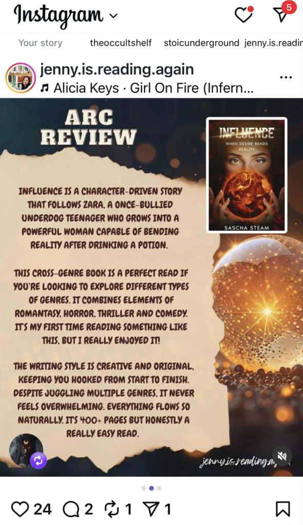 ARC Review of Sascha Steam's Influence - When Desire Bends Reality by Jenny.is.reading.again