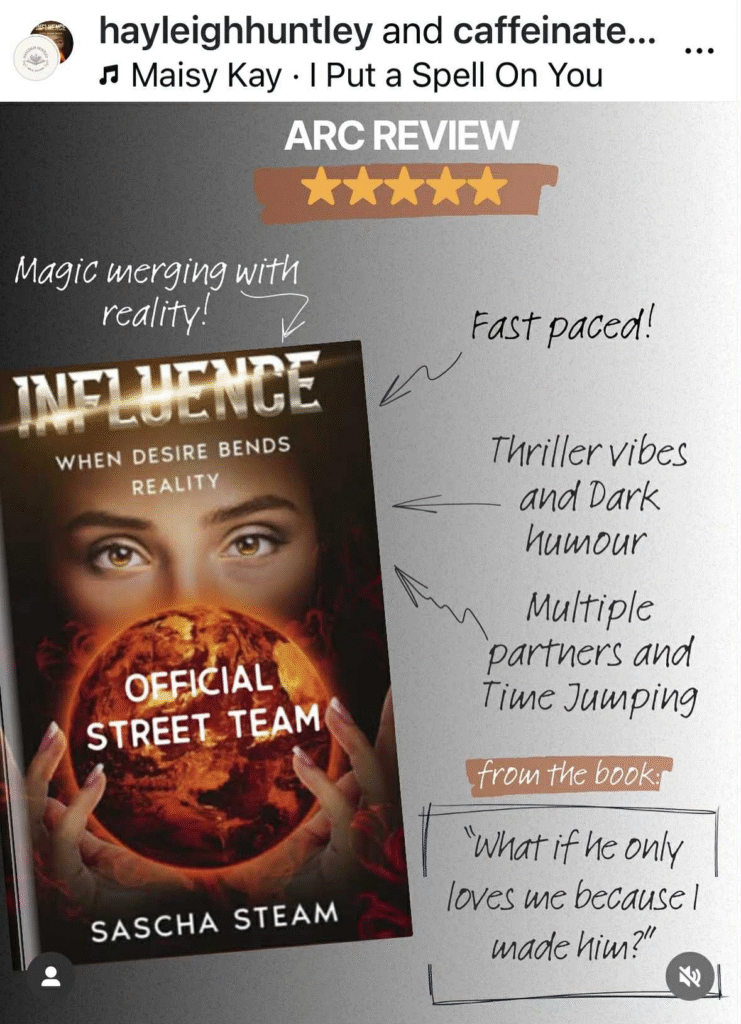Arc Review with Tropes of Sascha Steams urban fantasy novel, Influence - When Desire Bends Reality.