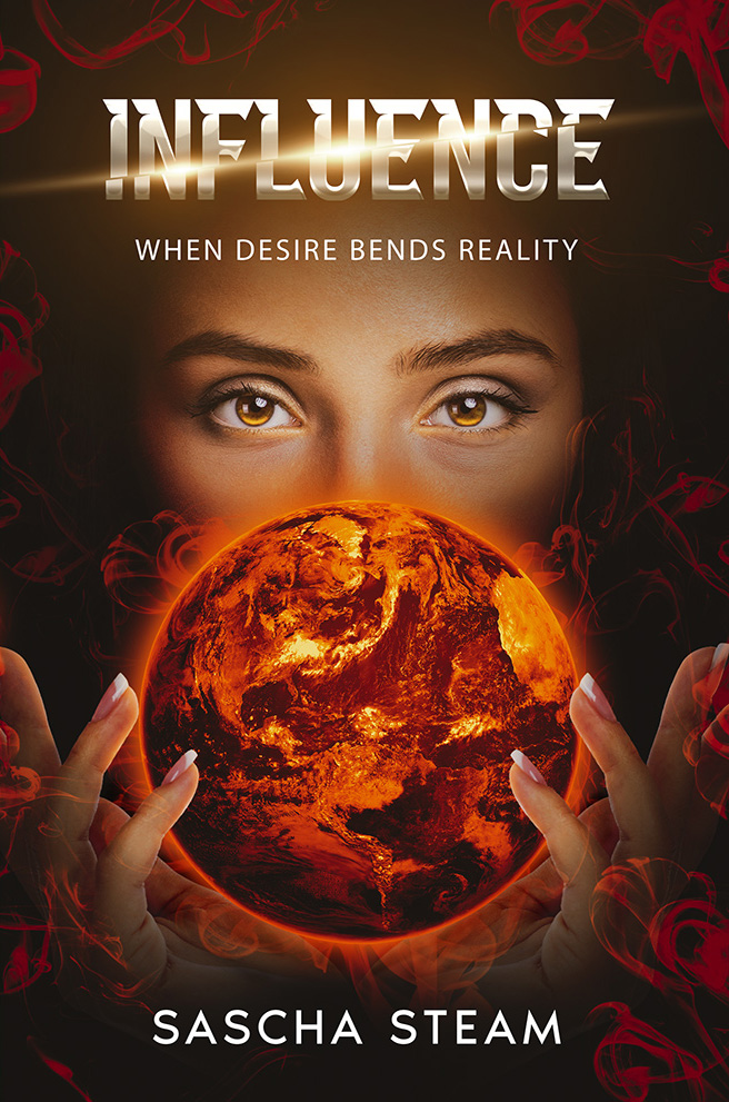 Influence - When Desire Bends Reality book cover. Fantasy novel by Australian Author Sascha Steam.
This book is written in 3rd person, past tense. Its character driven, original and creative cross-genre, with humour and LGBTQ rep. Slow burn romance, enemies to lovers, with surprising twists, magic merging with reality, and a powerful dog. It’s based in Australia, with travel overseas to Hawaii, Alaska, Italy’s Lake Como and Tokyo Japan.